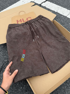 LIUBU | American Vintage Oblique Embroidery Dark Pattern Short Pants