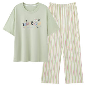 Bộ đồ ngủ nữ MiiOW Cat Person vải cotton họa tiết hoạt hình cổ tròn quần dài