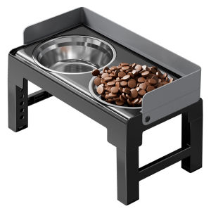 โต๊ะยกได้สำหรับสัตว์เลี้ยงสุนัขโต๊ะทานอาหารมีชามอาหารช้าปกป้องคอและชามให้อาหารสุนัขป้องกันปลาย