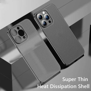 Super Thin Heat Dissipation Case For iPhone 16 15 14 13 12 11 Pro Max Plus Mini Anti-Fingerprint Back Camera Protector Honeycomb Mesh Shell ﻿