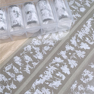 6rolls/box White Flowers Nail Art Transfer Foil Decal Flower Plum Stickers Slider Gel Polish Nail Wedding Bride Decoration