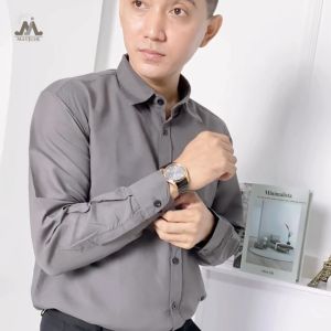 MAYJUNE Kemeja Pria Lengan Panjang Polos Dark Grey