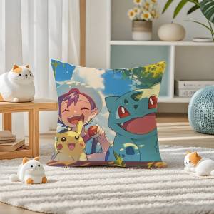 Bandai | Pokemon Cyndaquil Anime Plush Pillow Cover Soft Short Plush Cushion Cover For Sofa Bedroom Home Decor Gift Decoration