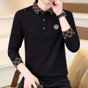 HENGYUANXIANG | Hengyuanxiang Spring Autumn Mens Polo Shirt Long Sleeve Plaid Fashionable Turn-down Collar T-shirt Breathable Youth Casual Wear