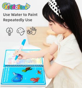 KiddoZone Water Drawing Book Doodle Book Writing Painting Board Repeated Coloring Book with Magic Pens Learning Educational Toys for Kids