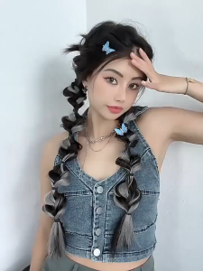 Boxing Braid Wig Long Twist Braid Ponytail Synthetic Hairpiece Y2K Sweet Cool Style Hair Accessories