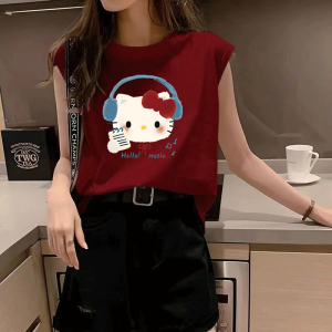 Áo Vest Không Tay in Họa Tiết Hoạt Hình Mùa Hè 2025 Dáng Rộng Cho Nữ Áo Khoác Ngoài Thường Ngày Chất Liệu Polyester Cotton Thiết Kế Đơn Giản