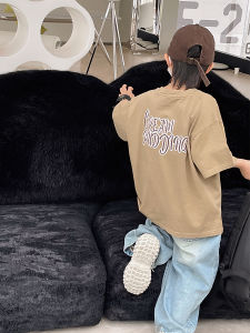 Boys Loose Fit Short Sleeve T-Shirt Half Sleeve Summer Casual Cotton Sweat Absorbent round Neck Solid Color Childrens Clothing