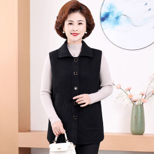 Middle-Aged Mom Wear Vest Coat plus Size Plus Size Polo Collar Top Fall and Winter 90.00kg Plus-Size Vest Anti-Aging Elegant