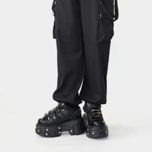 Giày Bốt Cổ Ngắn Nữ Phong Cách Punk Dây Buộc Đế Platform 6CM Kiểu Gothic Rock Trang Trí Kim Loại Chất Liệu Da Lộn Đế Vulcanize Dành Cho Người Lớn