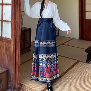 Dazzlin  In Stock Skirt Hanfu 2024 National Style Holiday Autumn and Winter Hanfu Horse-Face Skirt High Waist Slimming All-Matching A Word Commuter Long Printed Skirt