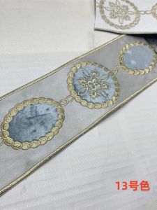 Modern Chinese Style Embroidered Curtain Edges Floral Lace Split Panel Stitched Decorative Home Fabric Accessories