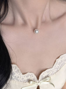 Invisible Fish Line Pearl Necklace Cleanfit Style Womens Fashion Jewelry Lockbone Chain Pearl Pendant White Color