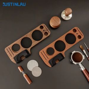 JUSTINLAU 51-58mm Coffee Tamper Mat Station Stand Portafilter Holder Support Base Rack Walnut Wood Coffee Lever Tools Organizer