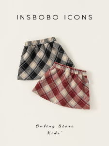 Girls Plaid Mini Skirt Christmas Outfit Winter Childrens Clothing Retro Style Polyester Fiber A-Line Skirt for Ages 6-24 Months