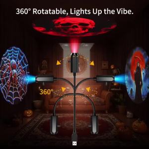 USB Halloween Projector Light 6 Patterns Mini LED Spooky Projection Lamp Portable Atmosphere Light For Home Car Party Decor