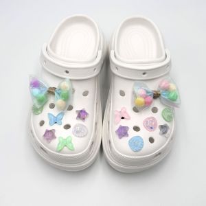 24Pcs/Set Cherry Blossom Series Crocs Jibbitz Charms Shoes Accessories Colorful Bow Shell Shoes Flower Decoration Shoe Buckles for Crocs