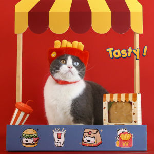 Cute Pet Burger French Fries Cartoon Hat Cat Teddy Bichon Photography Headwear Warm Universal Pet Supplies Accessories