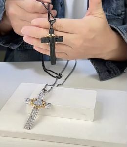 Kemstone Stainless Steel Wreath Cross Necklace Mens Silver Gold Plated Black Pendant Necklaces Jewelry
