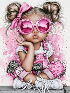 Huacan Diamond Painting Double Buns Little Girl Diamond Embroidery Portrait Complete Kit Decorative Paintings Wall Decor