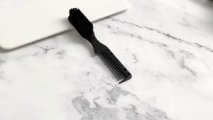 Beard Brush and Comb Dual Purpose Comb Brush Mens Oil Hair Texture Beard Styling Brush Hair Care Styling Black Plastic Pocket Comb Salon Tool Barber Grooming