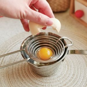 Bộ Lọc Trứng 304 Bằng Thép Không Gỉ Có Cán Dài Dụng Cụ Tách Trắng Đỏ Trứng Lưới Lọc Lỏng Trứng Dụng Cụ Nhà Bếp