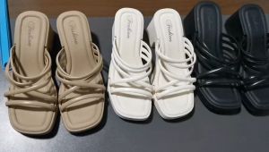 Korean Style Wedge Heel Slip-On Slippers for Women Thick Sole Sandals