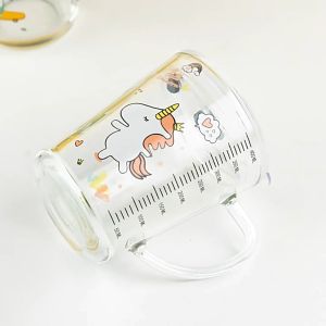 Cốc chia vạch 400ml pha sữa thủy tinh có nắp chống đổ an toàn kèm ống hút dùng cho bé tập uống-HAUSE