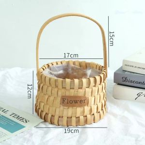 Handcrafted Wood Chip Woven Handheld Flower Basket Flower Arrangement Material Gift Basket for Quick Flower Delivery