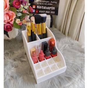 Khay son và hộp đựng cọ đôi 2 ngăn màu trắng tiện dụng