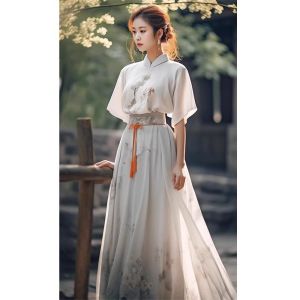 New Chinese Style Half Skirt Horse Face Skirt Set Women Summer plus Size Short Sleeve Shirt Two Piece Set Traditional Hanfu
