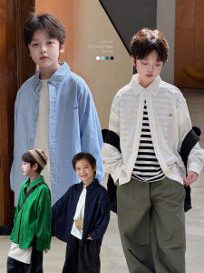 Áo Sơ Mi Trẻ Em Tay Dài Mùa Thu Phong Cách Hàn Quốc Bằng Vải Cotton 100% Thường Ngày Cài Nút Cổ Vuông Cho Bé Trai