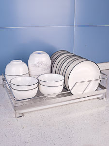 ชั้นวางจานแบบไม่ซ้อนชั้นจากเหล็กไนลอน 304 สไตล์เรียบง่าย สำหรับห้องครัว อุปกรณ์จัดระเบียบจานและจานในครัว