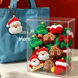 6Styles Christmas Plush Keychain Santa Tree Gingerbread Sock Apple Wreath Short Plush PP Cotton with Bead Chain for Tree Bag Gift