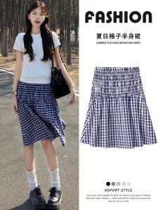 Váy Ngắn Kẻ Caro Cạp Cao Chữ a Màu Xanh Lam Mới Mùa Hè Thiết Kế Váy Ngắn Hở Lưng Kiểu Pháp Cho Nữ