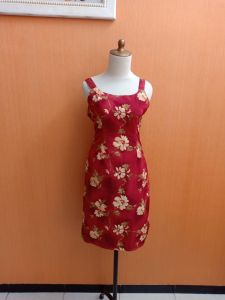 midi dress wanita orange motif bunga L cewek kutung santai