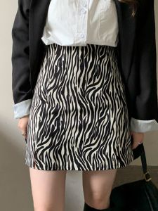 High Waist A-Line Mini Skirt Womens Spring Autumn New Style Retro Zebra Print One Step Split Versatile Short Skirt