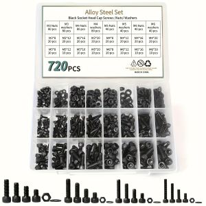 720-Piece Black Alloy Steel Hex Bolt Nut Flat Washer and Screw Combination Kit M3 M4 M5 M6