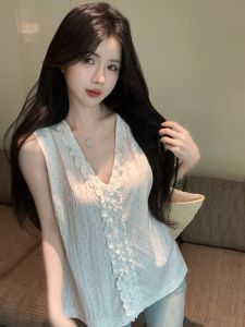 GUZILIAN | Sweet Polka Dot Sleeveless V-Neck Loose Womens Shirt Korean Style Commute Fashion Summer Unique Top For Pear Shaped Women