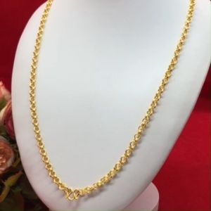 สร้อยคอทองลายห่วงคู่ตัดลาย ความยาว 24 นิ้ว ชุบทอง ดีไซน์สวย เรียบหรู สร้อยแฟชั่น ใส่แทนของจริงได้ ใช้ได้ทุกโอกาส