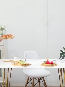 Pizza Board Round Wooden with Hand Pizza Baking Tray Pizza Stone Cutting Board Platter - Keimav