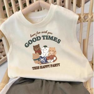 Korean Style Pure Cotton Sleeveless T-Shirt for Boys And Girls Childrens Summer Clothing Cute Cartoon Print Baby Vest