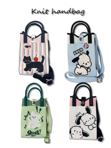 กระเป๋าใส่โทรศัพท์มือถือถักลายแพนด้า กระเป๋าถือแบบสะพายข้างปรับได้ กระเป๋าใส่เหรียญถัก กระเป๋าสะพายข้างแบบสะพายข้างสำหรับวัยรุ่น