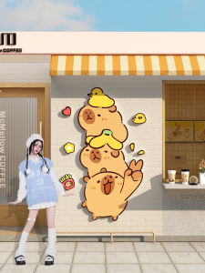 Capybara Coffee Shop Wall Decor Trendy Photo Zone Background Arrangement Milk Tea Check-In Atmosphere Ornaments Waterproof Wall Stickers