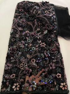 2026 High-quality African Nigerian Elegant Beaded Embroidered Fabric French Tulle Lace Fabrics With Sequins For Party Wedding