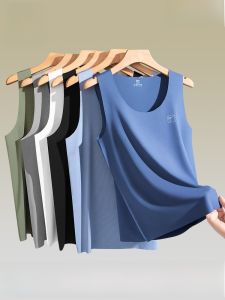 MiiOW | Catman Modal Mens Tank Top Summer Thin Ice Silk Seamless Sports Shirt Boys Style Base Layer Sweatshirt Simple Style Pure Color