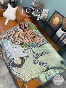 JOJOS L. PD.edition Nordic Cartoon Character Cotton Yarn Blanket Four Seasons Universal Knitted Warmth Retro Nostalgia Style