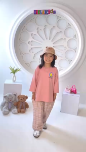 Baju setelan combad anak perempuan Loney tunes mix celana katun kotak-kotak / One set zielakids kotak-kotak usia 4 sampai 13 tahun