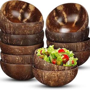Coconut Bowls And Wooden Spoon Sets Reusable Natural Coconut Shell Bowls For Dessert Yogurt Fruit Salad Kitchen Tableware