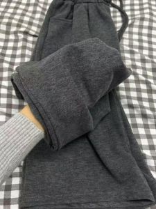 กางเกงขายาวทรงหลวมเอวสูงสำหรับผู้หญิงในฤดูใบไม้ร่วงและฤดูหนาว กางเกงขายาวทรงตรงแบบบางสำหรับผู้หญิง ผ้ากำมะหยี่ผสมโพลีเอสเตอร์ ผ้าฝ้าย